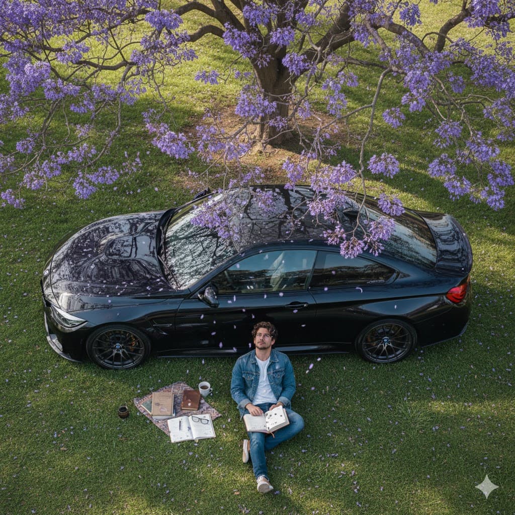 Crimson & Chrome: A Jacaranda Dream